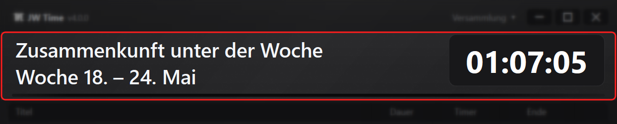 Bereich 1 – Teiltitel und Uhr-/Zeitzähler
