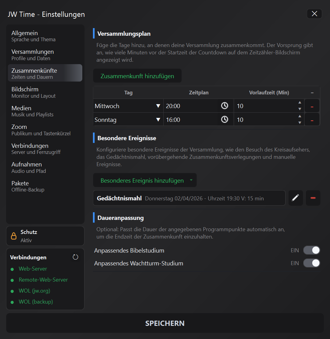 Panel Zusammenkünfte mit Start-Timer in JW Time