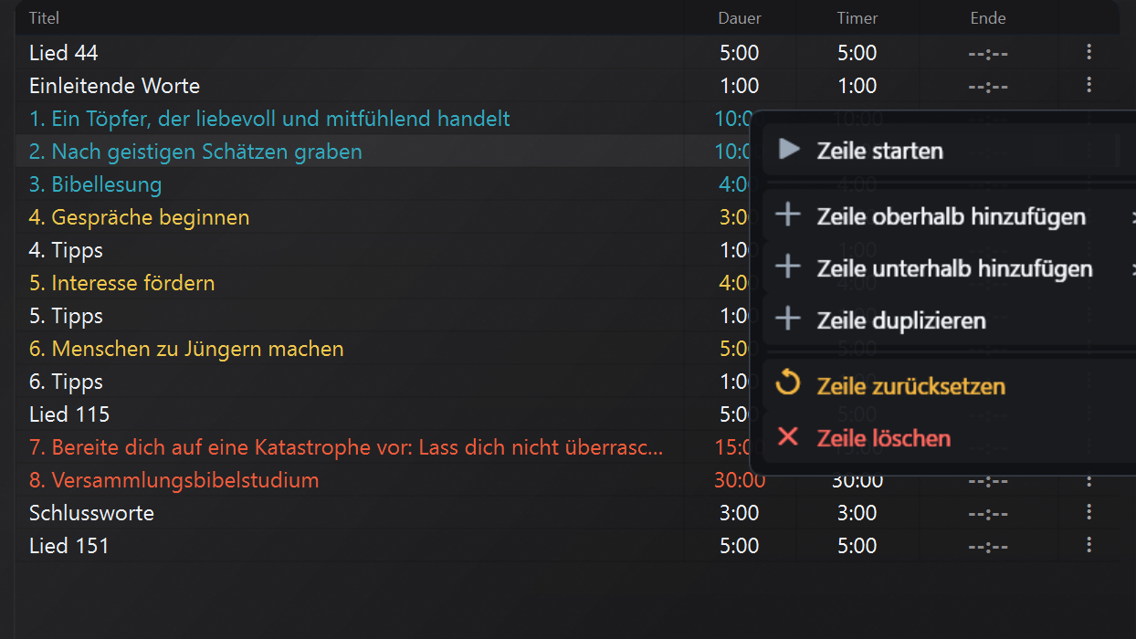 Hauptoperationen an Timern