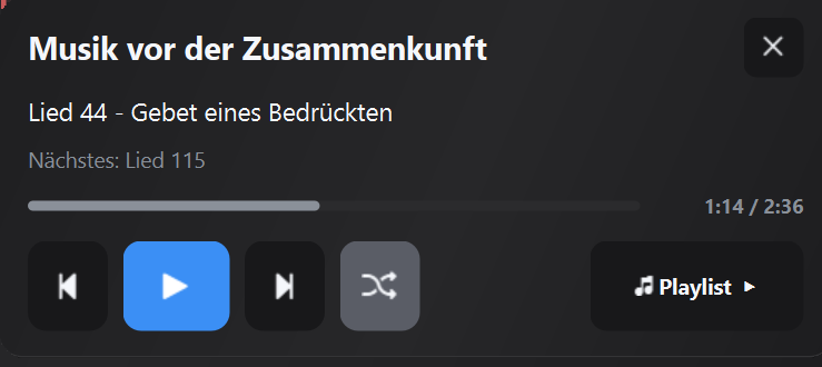 Musikbereich vor der Zusammenkunft im Medienfenster