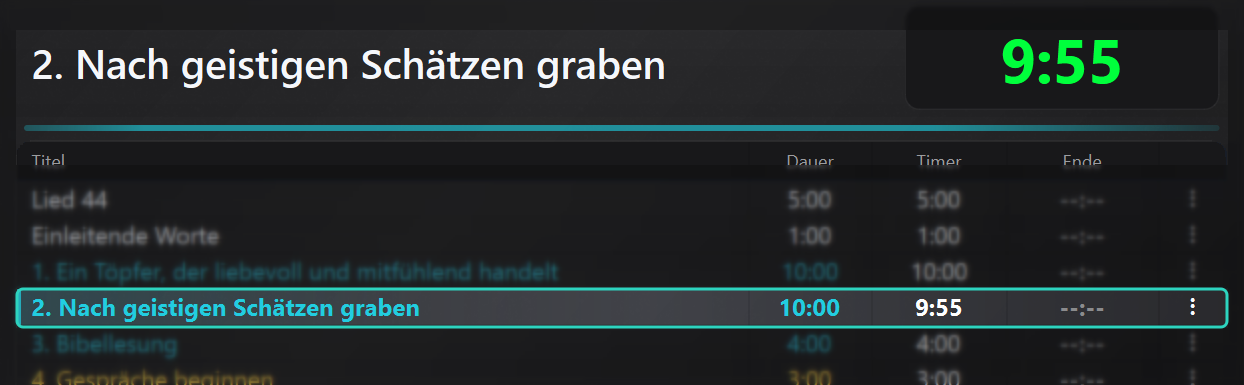 Aktive Zeile in der Timer-Tabelle hervorgehoben