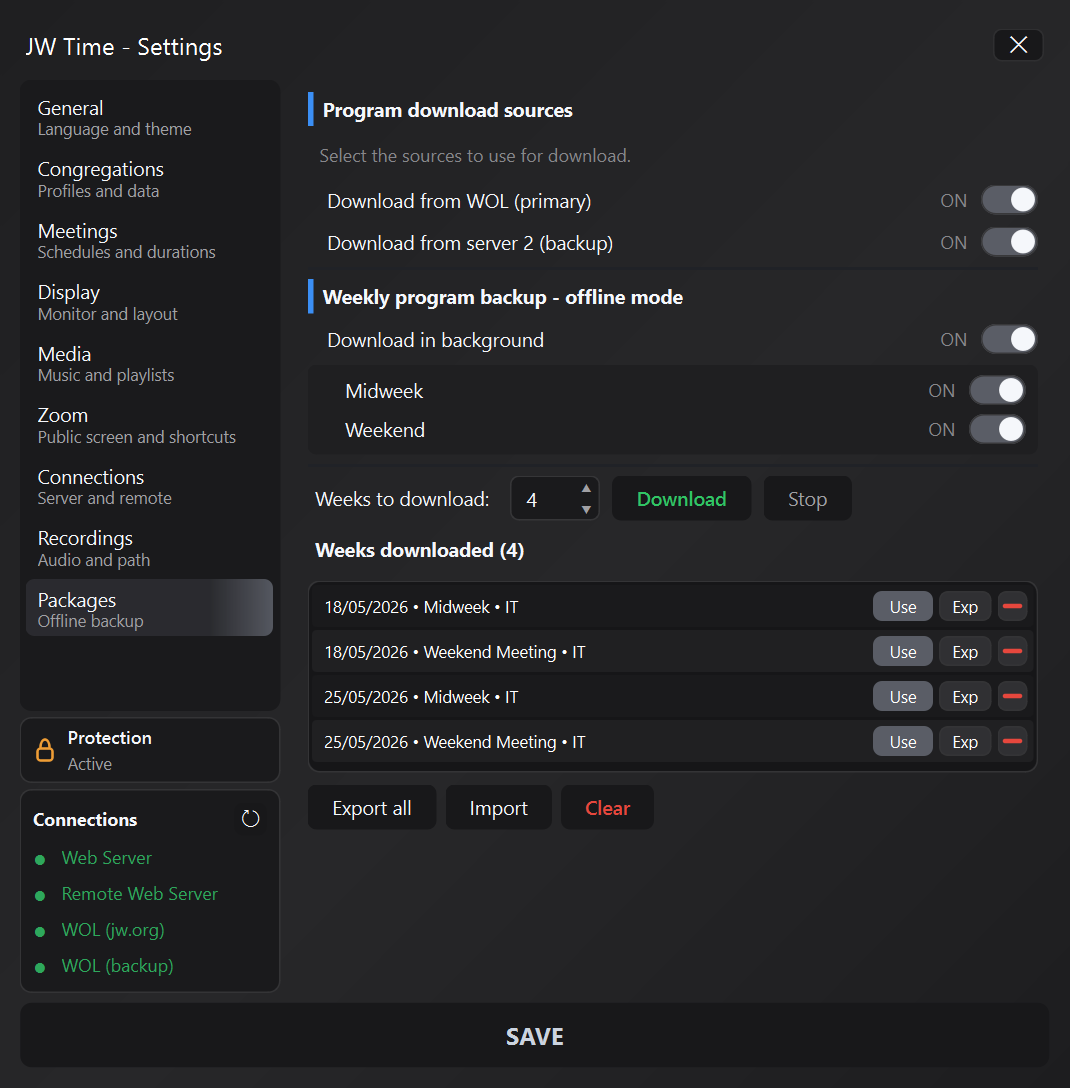 JW Time Backup and Restore panel