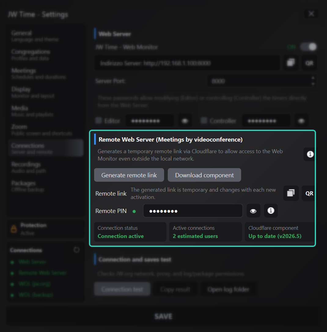 Connections panel with remote access highlighted