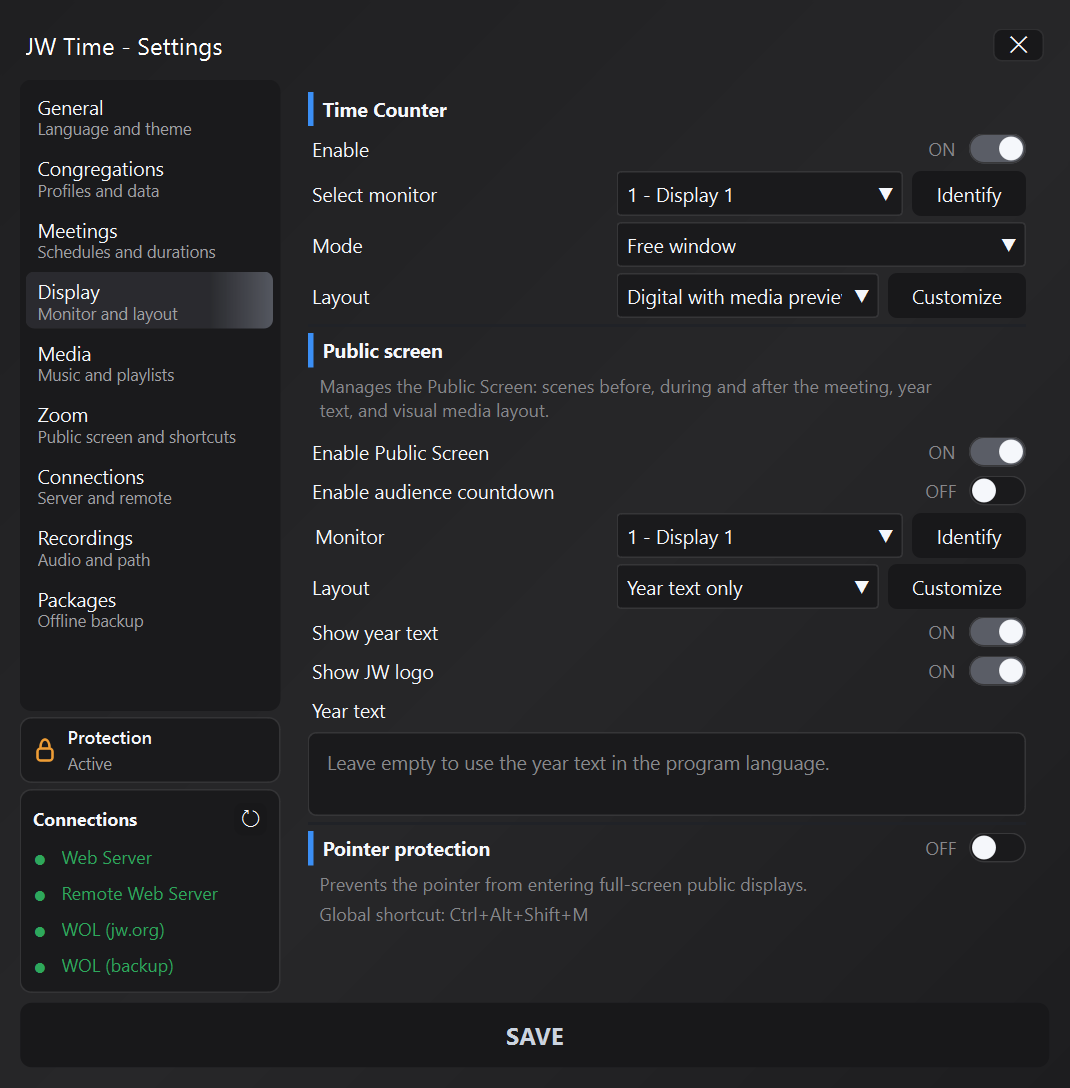 Display settings with Pointer protection