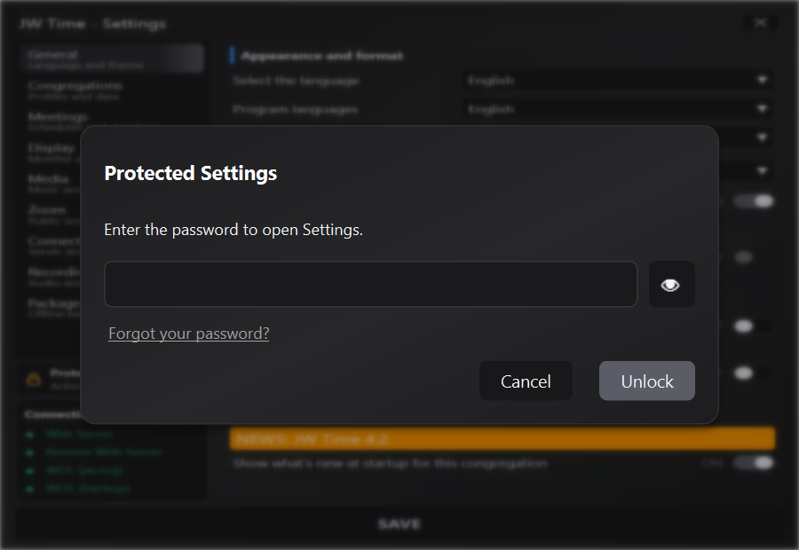 Password request for unlocking Settings