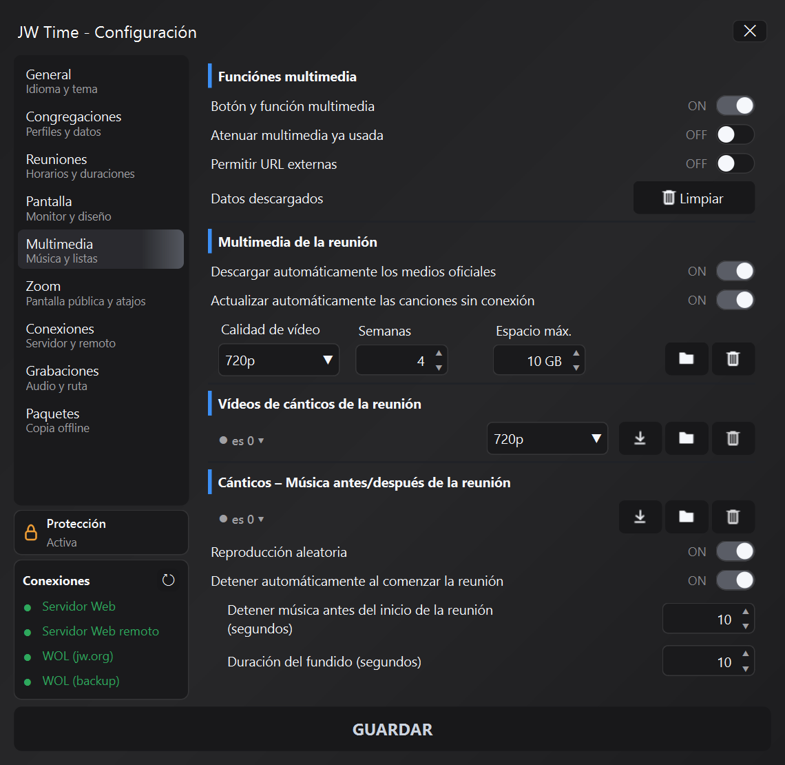 Panel multimedia de JW Time