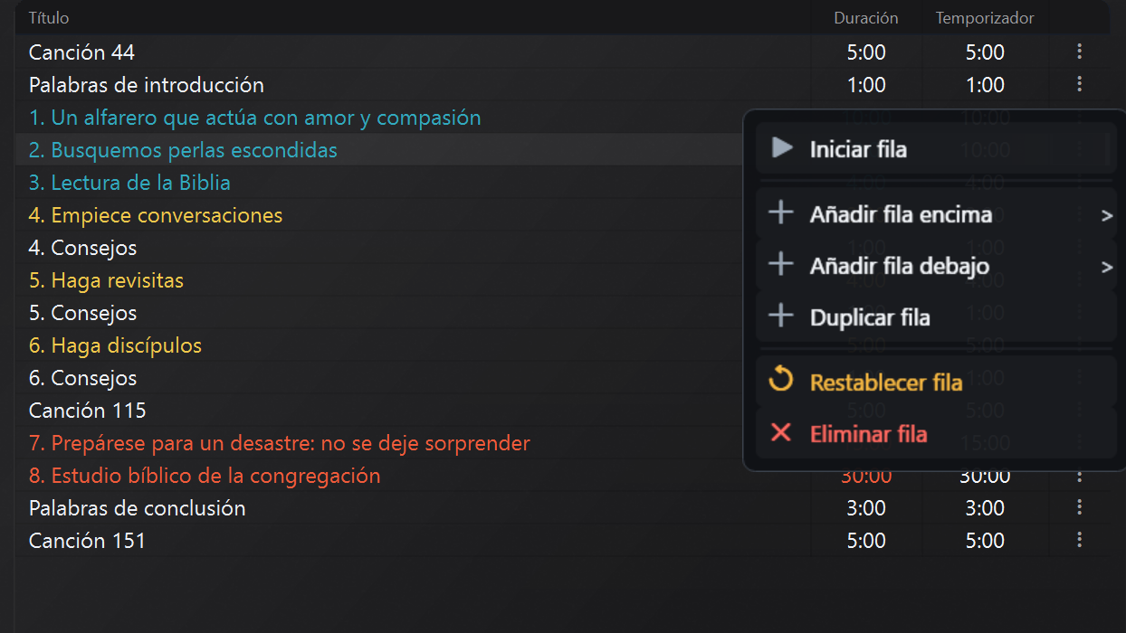 Operaciones principales en temporizadores