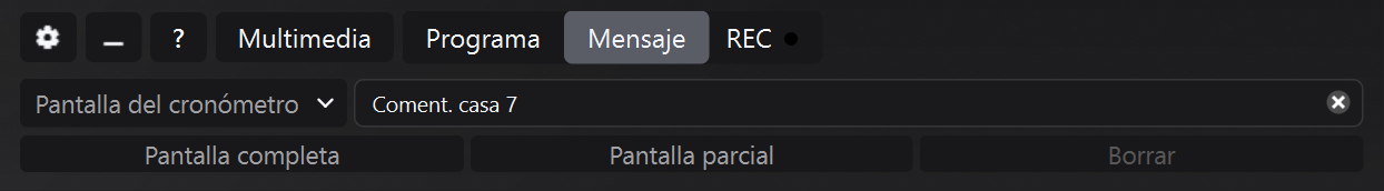 Panel Mensaje con Pantalla del contador de tiempo seleccionada