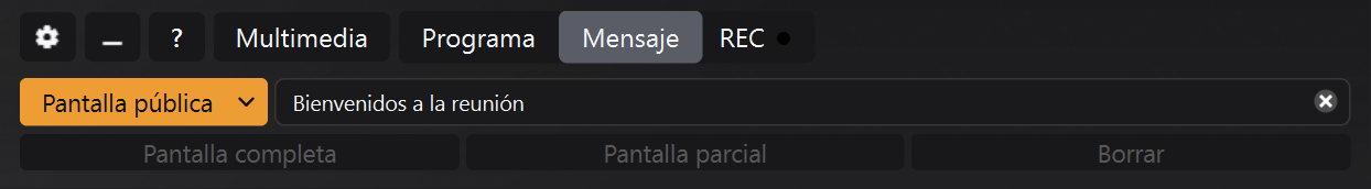 Panel Mensaje con Pantalla Pública seleccionada