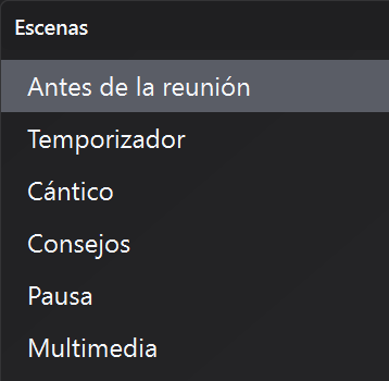 Selección de escena en el editor de pantalla de temporizador