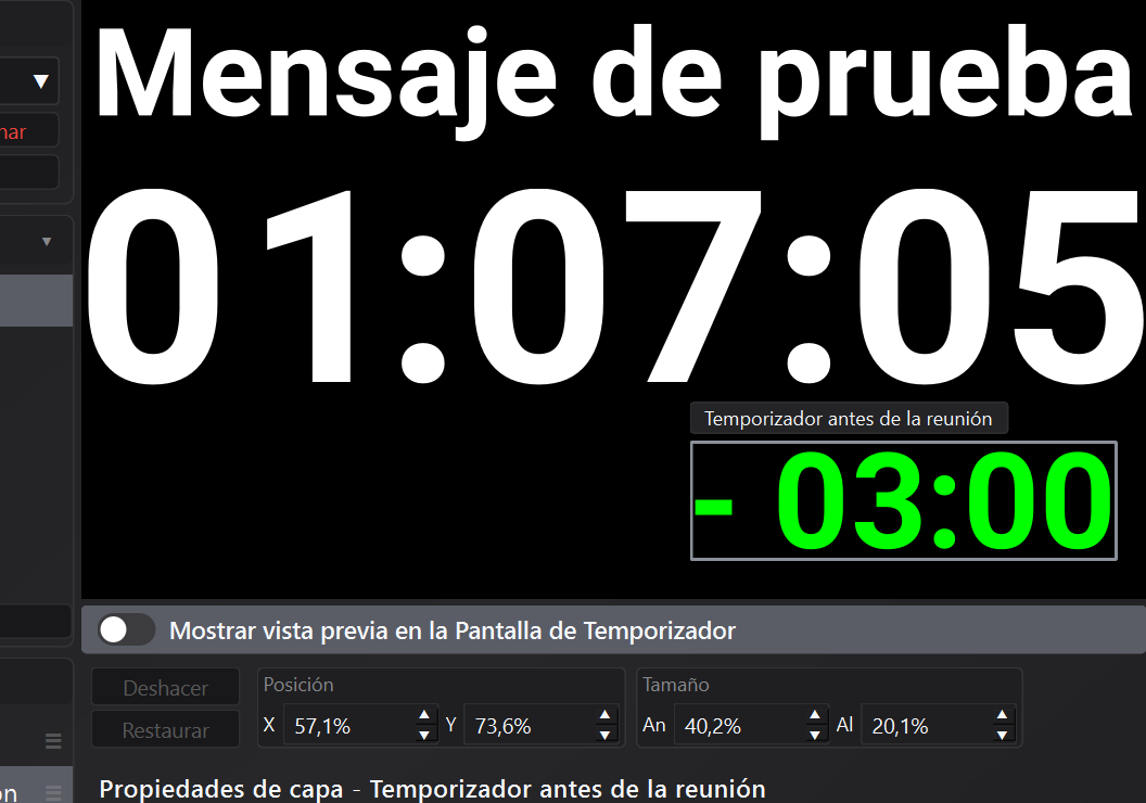 Mover y cambiar el tamaño de niveles en el editor de pantalla Contador de tiempo