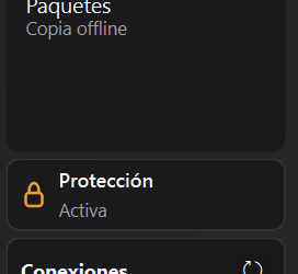 Barra Protección en la ventana Ajustes
