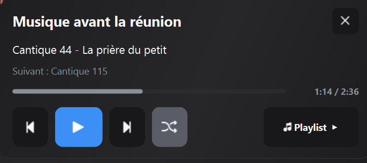 Panneau de musique d'avant-réunion de la fenêtre Média