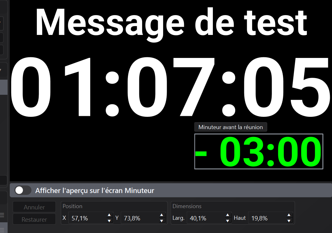 Déplacement et redimensionnement des niveaux dans l'éditeur d'écran du compteur de temps