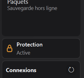 Barre Protection dans la fenêtre Paramètres