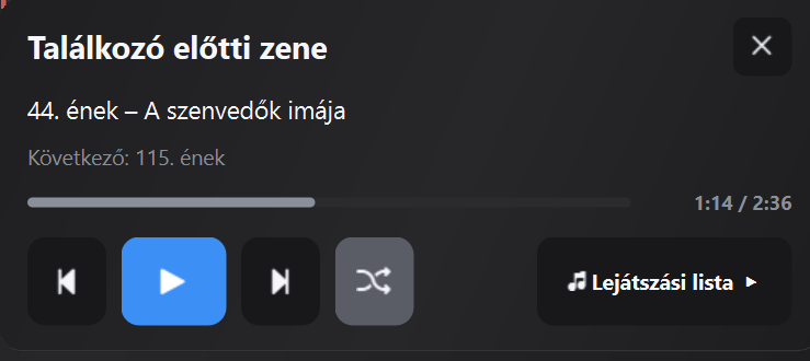 Találkozás előtti zenei panel a Média ablakban