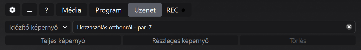 Üzenetpanel kiválasztott Időzítő képernyővel