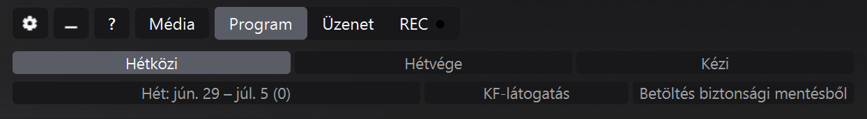 JW Time programpanel a hetek közötti navigációval