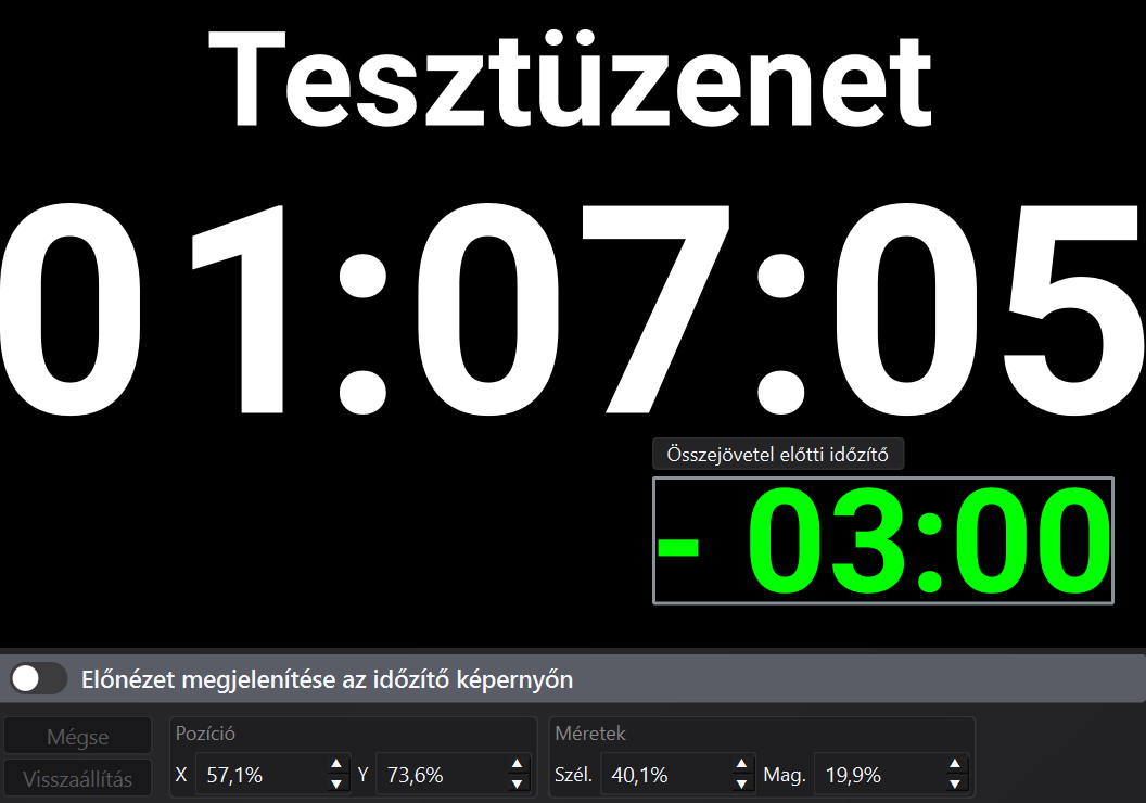 Szintek mozgatása és átméretezése az Időzítő képernyő szerkesztőben