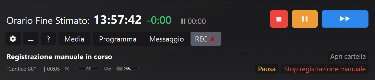Dettaglio pulsante REC e pannello registrazioni