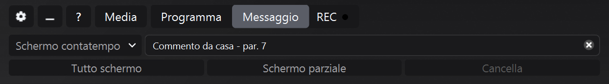 Pannello Messaggio con Schermo Contatempo selezionato
