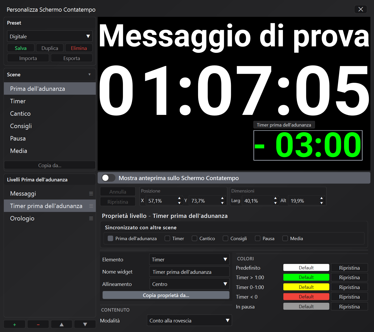 Editor di personalizzazione dello Schermo Contatempo