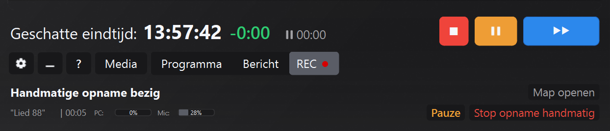 Detail van REC-knop en opnamepaneel