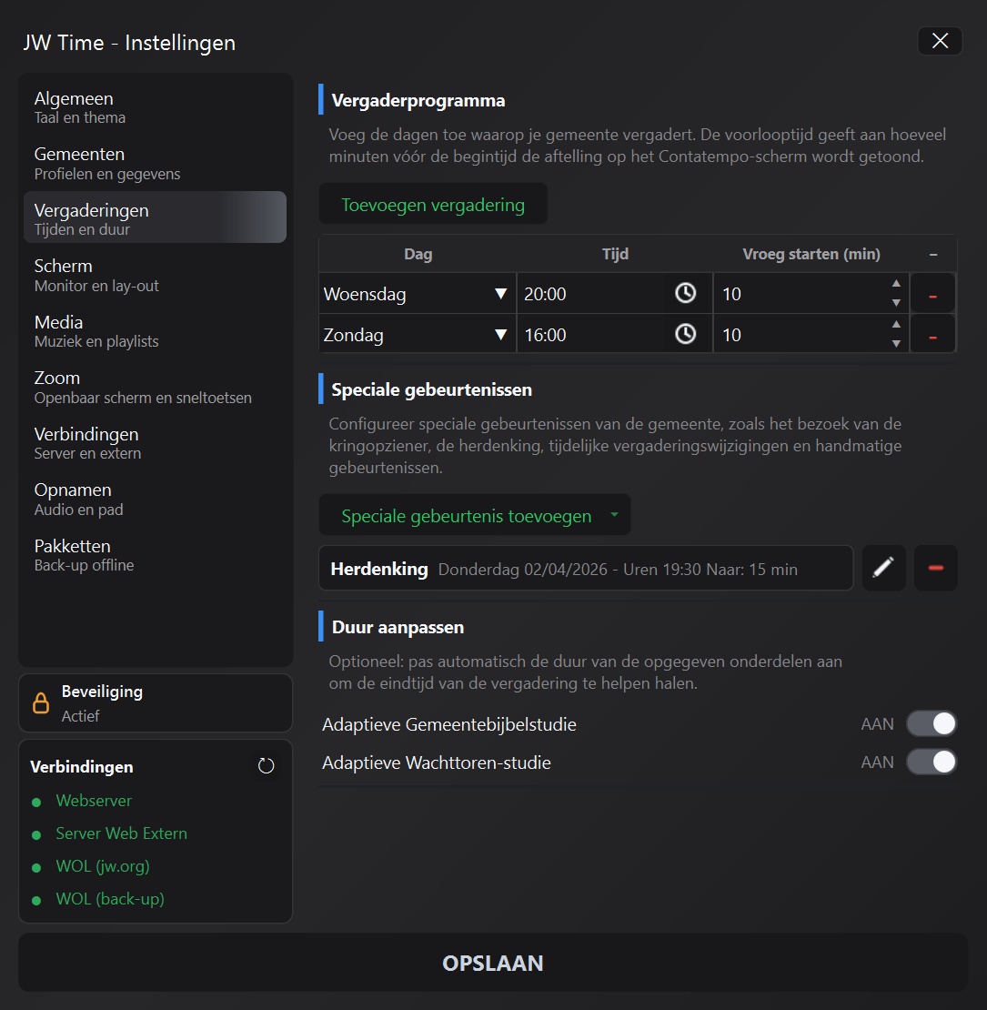 Paneel Vergaderingen met begintimer in JW Time