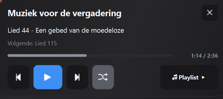 Muziekpaneel vóór de vergadering in het Media-venster