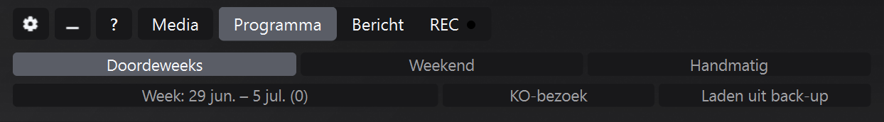 Programmapaneel van JW Time met navigatie tussen weken