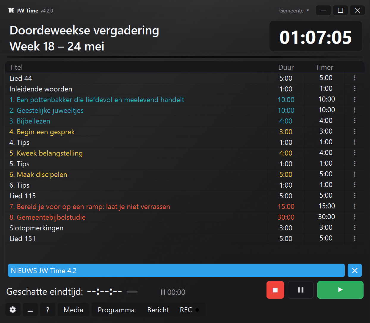 Voorbeeld van de nieuwe interface van JW Time 4.0