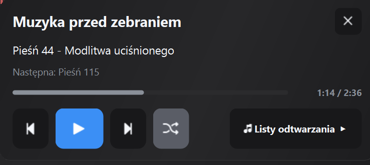 Panel muzyczny przed spotkaniem w oknie Media