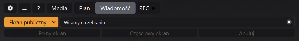 Panel Wiadomość z wybranym Ekranem publicznym