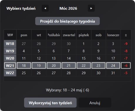 Szczegóły selektora tygodnia