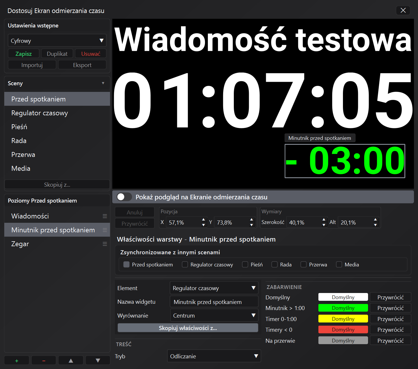 Edytor dostosowywania ekranu Contatempo