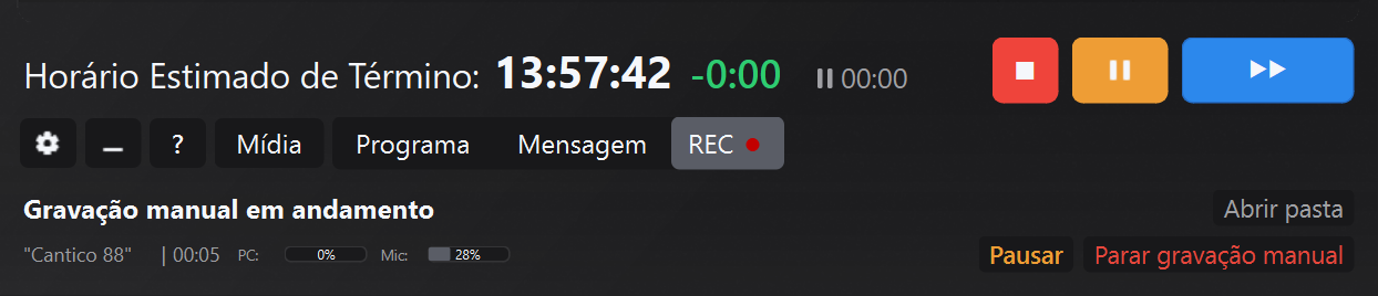 Detalhe da Botão REC e painel de gravações