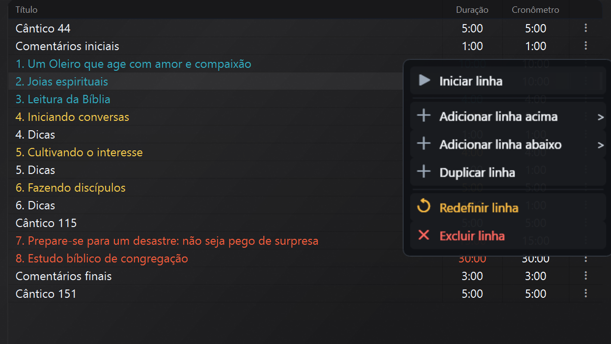Principais operações em temporizadores