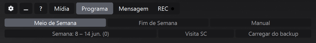 Painel JW Time Program com navegação entre semanas