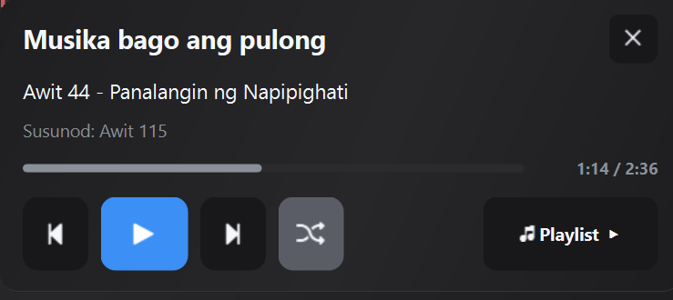 Panel ng musika bago ang pulong sa Window ng Media