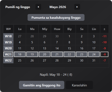 Malapitang view ng selector ng Linggo