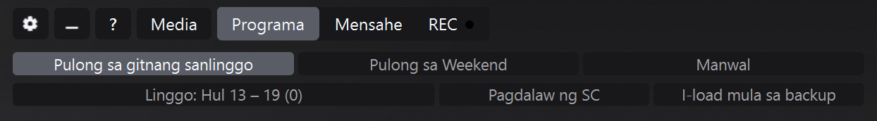 Panel ng Programa ng JW Time na may navigation sa pagitan ng mga linggo